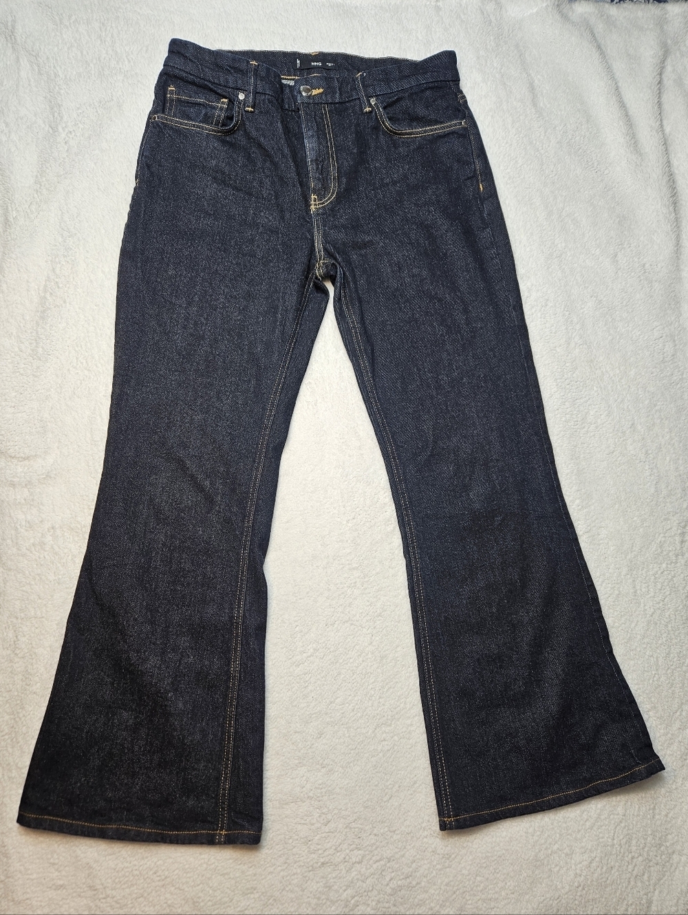 Mango Violet Dark Blue Flared High Rise Jeans
